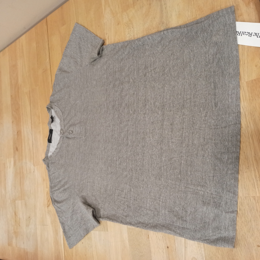 Theory Gaskell Gray Henley Short Sleeve Cotton Shirt Men's Medium